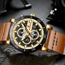 NaviForce Day Date Function Golden/Brown Luxury Chronograph Watch (NF9131)