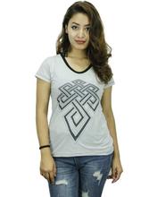 Grey Printed Half Sleeve T-Shirt For Women