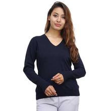 Navy Blue Sleeves Buttoned Sweater For Women