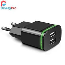 CinkeyPro EU Plug 2 Ports LED Light  USB Charger 5V 2A Wall Adapter Mobile Phone Micro Data Charging For iPhone iPad Samsung