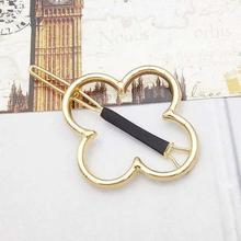 Frosted Gold Metal Clover Hollow Bow Knot Hair Clip