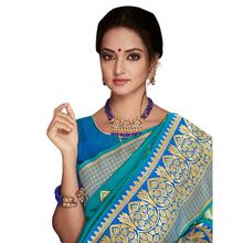 Stylee Lifestyle Turquoise Banarasi Silk Jacquard Saree (1778)