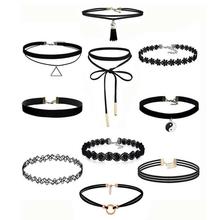 10Pieces Choker Necklace Set Stretch Velvet Classic Gothic Tattoo Lace Choker