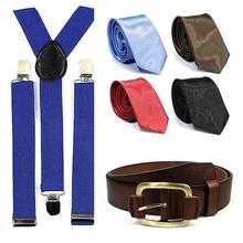 Combo Set of 4 Ties with Matching Suspender & Belt For Men- Multi-Color