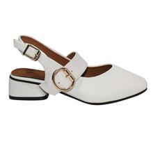 White Block Heel Ankle Strap Closed Shoes For Women