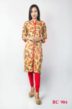 Cream Rayon middle Cut design Printed Kurti with cotton Leggings set -BC 904