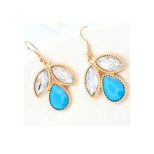 Sparkling Blue And White Pearl Leaf Stud Earrings For Women