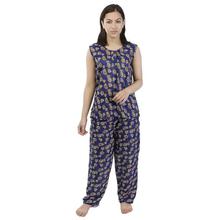 Navy Floral Printed Nightwear Set For Women