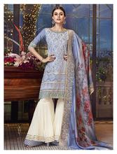 Stylee Lifestyle Sky Blue Chanderi Silk Embroidered Dress Material - 2189