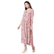 Tissu Women Dusty Pink & Red Floral Printed A-Line Kurta