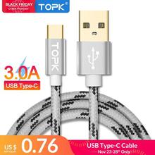 TOPK USB Type C Cable Fast Charging USB C Cable for Samsung Galaxy S9 S8 Oneplus 6 Nylon Braided Data Sync Type-C Phone Cable