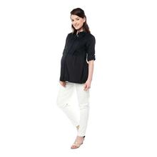 Nine Maternity Black Solid Nursing Shirt For Women - 5191