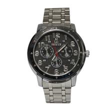 Black Round Textured Dial Steel Strap Analog Watch For Men - Silver