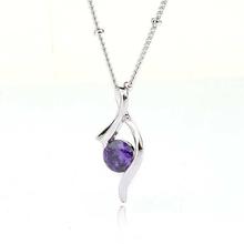 Silver/White Crystal Pendant Purple With Chain For Women-K10064-1240