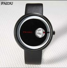 PAIDU Full Matte Black Leather Belt Turntable Watch For Women & Men