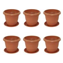 Gem Brown Plastic 8" Diameter Flower Pot With Plate - 8000 - Small - 6 Pcs. Set