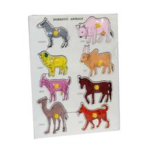 Multicolored Domestic Animals Learning Tray Puzzle With Knob For Kids