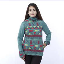 Petrol Printed Fleece Hoodie For Women-WSW1096