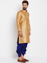 SOJANYA Men Golden & Navy Solid Kurta with Dhoti Pants