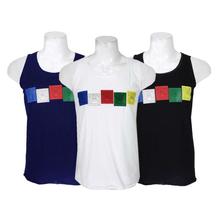 Pack Of 3 Tibetan Prayer Flag Printed Tank Top For Men - Navy/White/Black