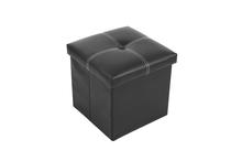 Faux Leather Foldable Storage Ottoman Stool - Black