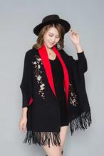 Winter Tassel Cashmere Embroided Poncho for Women