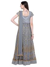 Stylee Lifestyle Grey Net Embroidered Dress Material