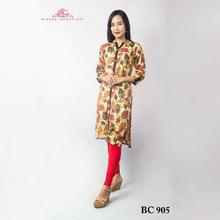 Bisesh Creation Cream Rayon Middle Cut Design Printed Kurti With Cotton Leggings Set for Women BC905