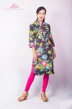 Black Chikan Floral Printed Kurti With Pure Cotton Leggings Set