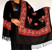 Red Border Embroidered Acrylic Pashmina Shawl for Women