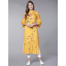 Women Mustard Printed Straight Kurta