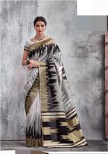 Grey/Black Bordered Handloom Banarasi Silk Saree With Attached Blouse