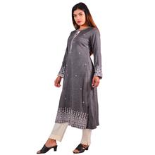 Paislei Grey embroidered A-line Kurti with heavy white embroidery For Women-AW-1920-32