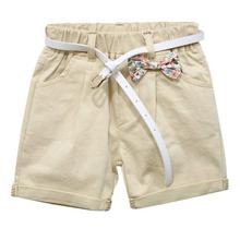 Black Cat Light Yellow Side Bow Designed Elastic Waist Shorts with Belt For Girls - 17001198