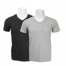 Combo Of 2 Lycra Stretchable V-Neck T-Shirts - Grey/Black