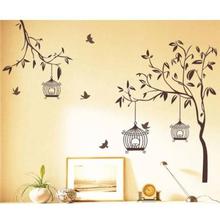 Brown Tree, Birds & Cage Wall Sticker