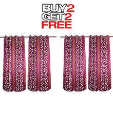 Curtains Buy 2 Get 2 Free [4pcs] [White Leaf] - Maroon