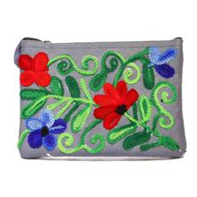 Grey/Red Floral Printed Embroidered Purse For Women