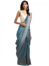 Stylee Lifestyle Blue Ikkat Silk Jacquard Saree-2141