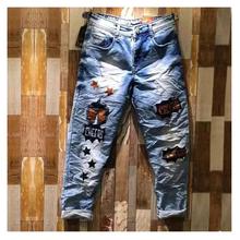 Hifashion- Blue Casual Jeans Printed Design Pants For Men-Light Blue