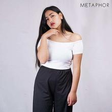 METAPHOR White Off-Shoulder Half Sleeve Crop Top For Women - MT07A