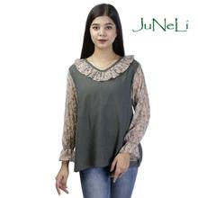 Dark Green Floral Sleeve Top For women