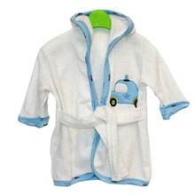 White/Blue Car Patched Bathrobe For Kids