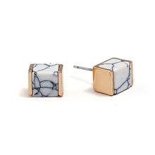 Gold Toned Marble Inlaid Square Stud Earrings For Women