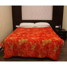 Orange Floral Double Bed Thin Fleece Blanket