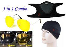3 in 1 COMBO (Night Vision Glass, Mask, Inner Helmet Cap)