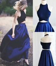 Navy Blue Long Shiny Satin Skirt For Women