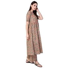 Amayra Women's Cotton Anarkali Kurti With Palazzos (Brown)