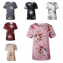 Summer Women Round Neck Casual T-shirt Chiffon Short-sleeved