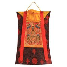 Red/Yellow Shakyamuni Buddha Thangka With Brocade Frame